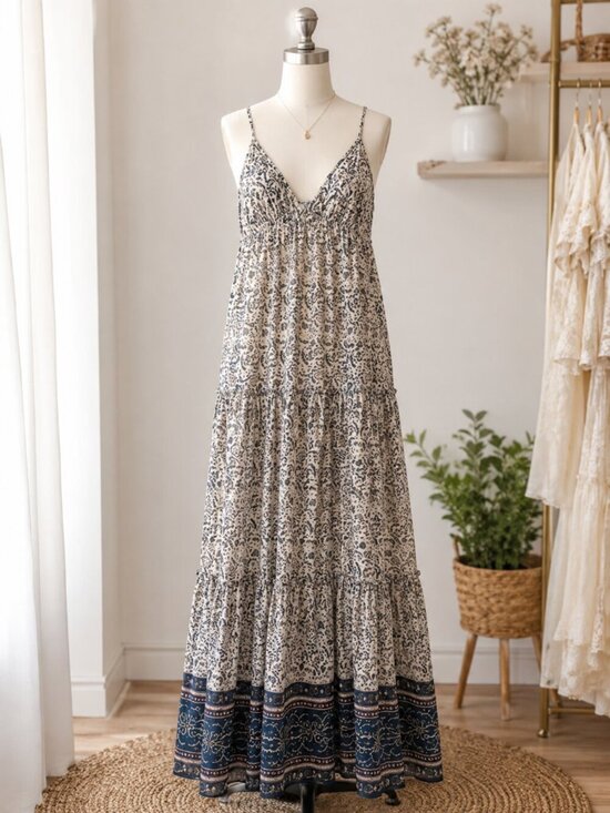 PPLA Dresses & Skirts - PPLA Cotton Paisley Maxi Dress Small Boho Beach Vacation Summer Resort Flowy
